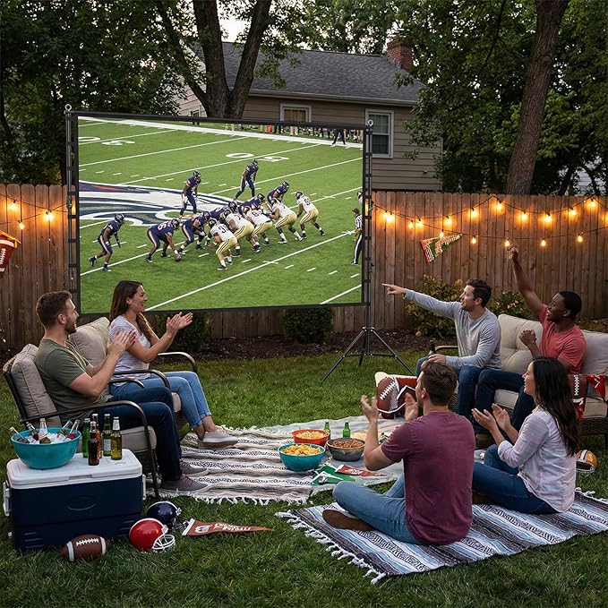 Wootfairy Projector Screen with Stand, 200 inch Portable and Foldable Projection Screen 4K HD 16:9 Rear Front Wrinkle-Free Movie Screen with Carry Bag for Indoor Outdoor Home Theater Backyard Cinema
