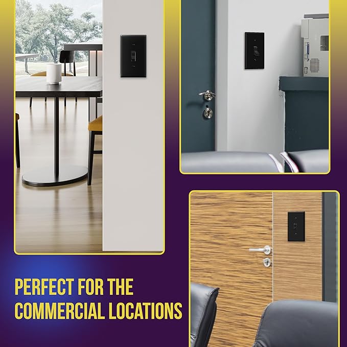 ENERLITES Toggle Light Switch Wall Plate, Gloss Finish, Standard Size 1-Gang 4.50" x 2.76", Unbreakable Polycarbonate Thermoplastic, 8811-BK-5PCS, Glossy Black, 5 Pack