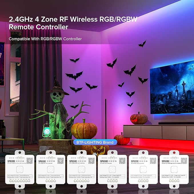 BTF-LIGHTING RB3 2.4G Wireless Touch RF Remote for SPI Chasing RGB RGBW LED Strip Light 4 Zone Control Match with SP530E SP630E SP633E SP634E SP638E SP639E SP63BE