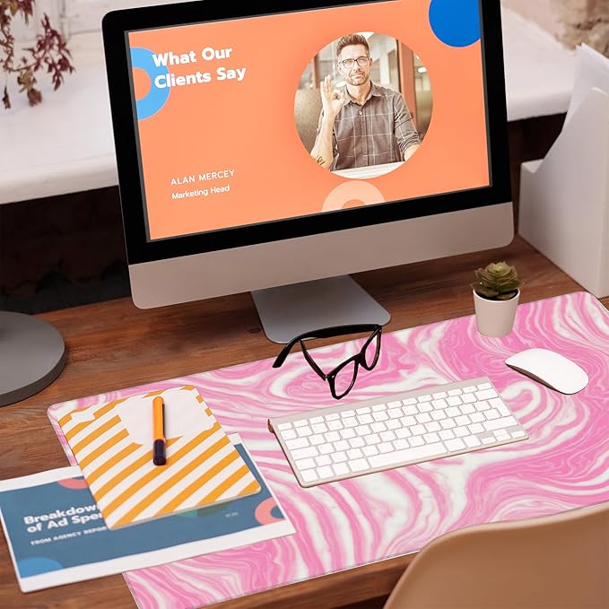 Eflxamz Desk Pad,Pink Marble Swirls Texture Desk Mat,Flow Liquid Waves Large Gaming Mouse Pad for Desk,Extended Big Computer Keyboard Mouse Pad with Non-Slip Base and Stitched Edge,35.4"x15.7"