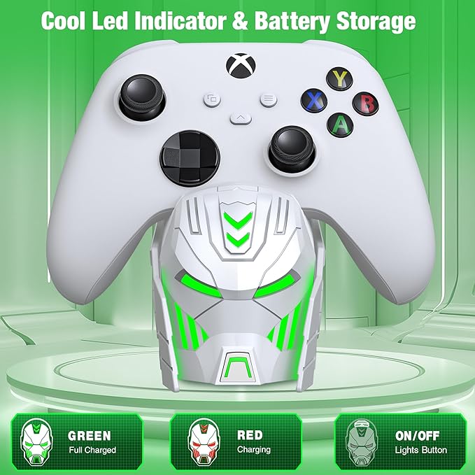 DINOSTRIKE Charger Station with 2x5520mWh Battery for Xbox One/Xbox Series X/S Controller, Rechargeable Controller Battery Pack with 4 Covers-White (Controllers Not Included)