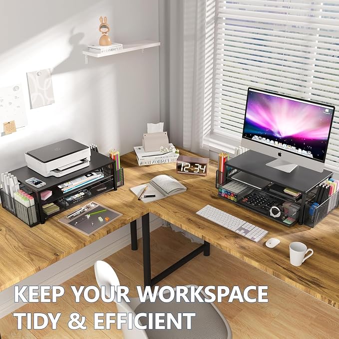 OPNICE Desk Organizer and Accessories, Dual Computer Monitor Stand Riser - Image 5