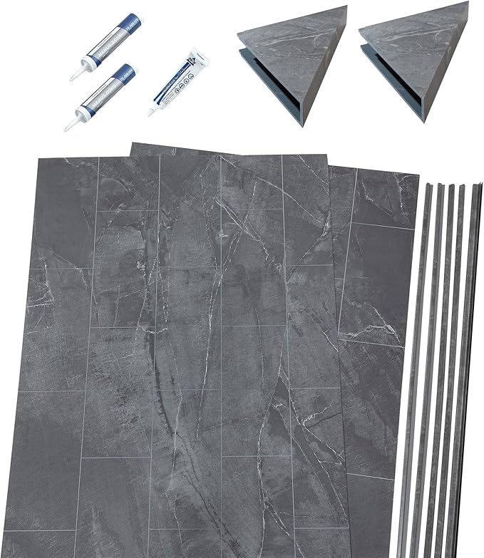 Palisade 78in x 36in x 36in Waterproof Vinyl Corner Shower Surround Kit with Accessories in Urban Quarry