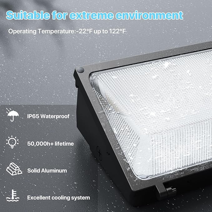 HYPERLITE LED Wall Pack 120W: 18000lm Glass Lens Dusk to Dawn Outdoor Lighting - Outdoor Security Flood Lighting for Yard Patio UL Listed