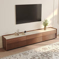 POVISON Fully-Assembled Mid Century Matte Sintered Stone TV Stand, 94.49" Wood Media Console with Adjustable LED Light, Entertainment Center with Storage for Living Room