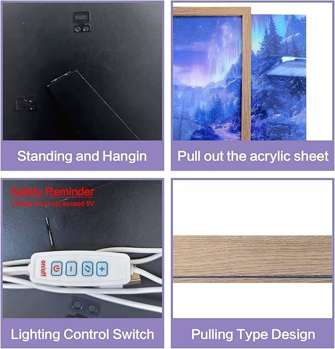 URVIP LED Glowing Photo Frame, 3D Starry-Sky Blue Moon Wall Art, 9x12 Inches Dimmable Light Up Light Painting for Bedroom, Unique Aesthetic Decor, Great Birthday Gift for Women Men