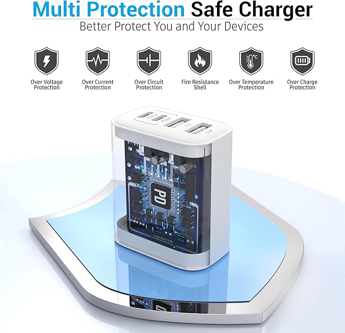 USB C Charger Block, 40W 4 Ports USB-C Wall Charger Plug Fast Charging, for iPhone Charger, QC Multiport Adapter, USB A Type C Box Brick Cube for iPhone 17 16 15 14 13 12 Pro Max, Samsung Galaxy