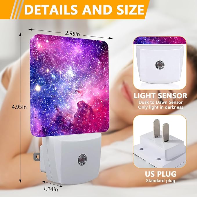 GANTINIR Purple Galaxy Space Night Light, Plug-into Nightlight White LED Lamp, Energy Efficient Decor Desk Lamp for Bedroom Hallway Stairs Bathroom