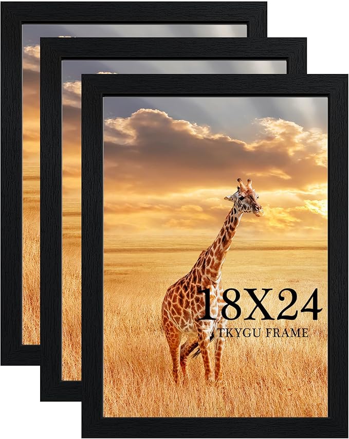 TKYGU 18x24 Poster Frame Black Set of 3, Woodgrain Frame for 18x24 Inch Studio Gallery with Durable Shatter Resistant Plexiglass,Wall Gallery Photos frame 24 by 18 Posters & Art Prints for best gift