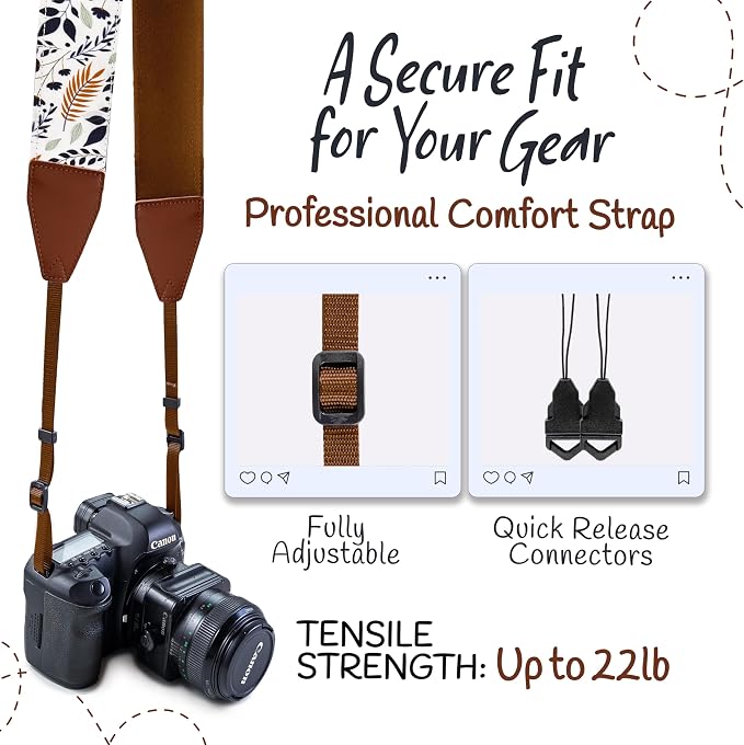 Art Tribute Camera Strap, Vintage Embroidered Neck Shoulder & Crossbody Camera - Image 4