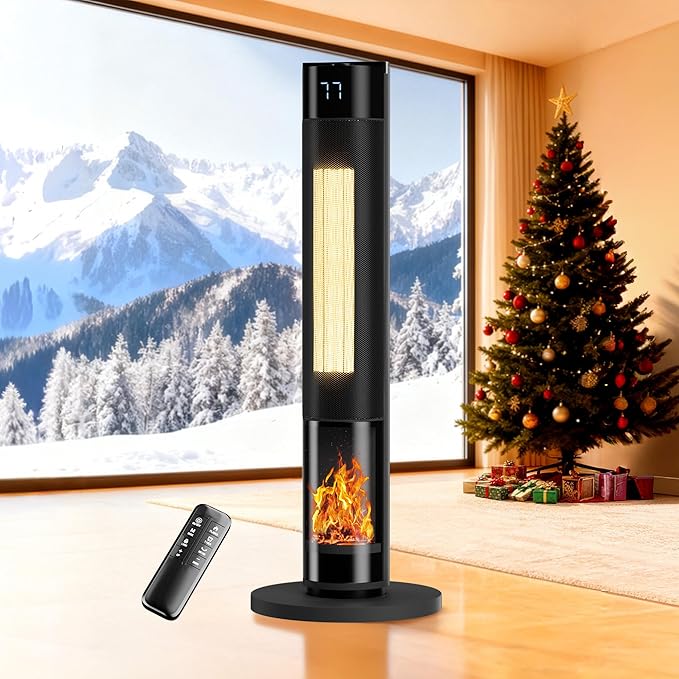 YEW Space Heater for Indoor Use, 34" Portable Electric Room Heater with Remote, 80° Oscillating, 24H Timer, Thermostat & ECO Mode, Ceramic Tower Heater for Large Room,Bedroom,Office