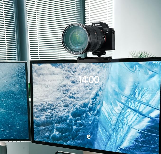 RAUBAY 【CM01】 Monitor Top Camera Mount Clamp, Hanging Webcam Stand with 1/4" Screw, Suitable for Flat-Screen Monitors, for Live Stream, Video Conferencing, YouTube, TikTok, etc.