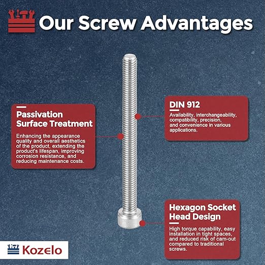 Kozelo 10pcs Socket Head Cap Screws - [M8-1.25 x 90mm] 304 Stainless Steel Allen Socket Drive for Electrical Motor 3D Printing Fan Engine Replacement Use, Silver