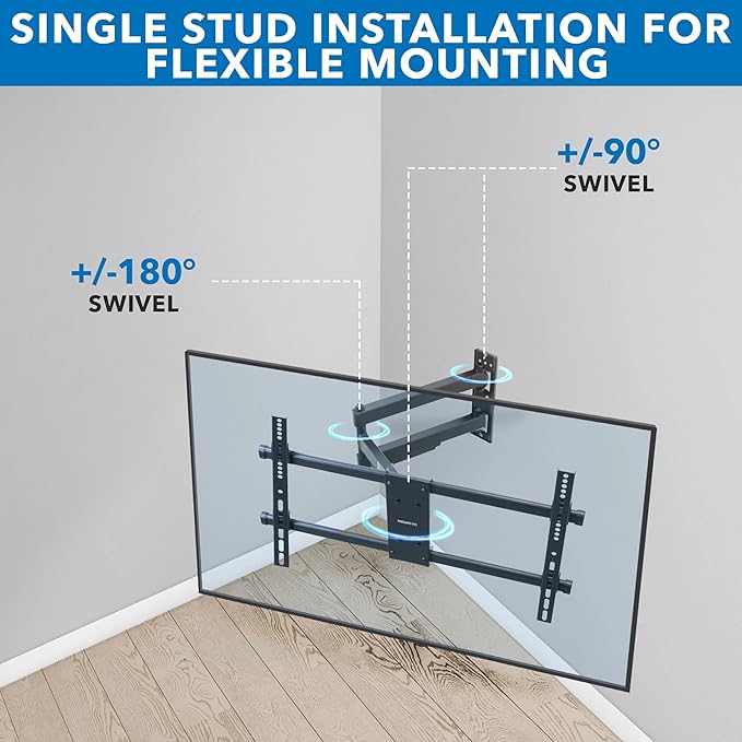 Mount-It! UL Certified Heavy Duty Full Motion TV Wall Mount for Most 37-80 Inch Flat Screen TVs, Wall Mount Bracket Max VESA 600x400, Holds up to 110lb, Full Motion TV Mount 55 inch, 65 inch, 80 inch