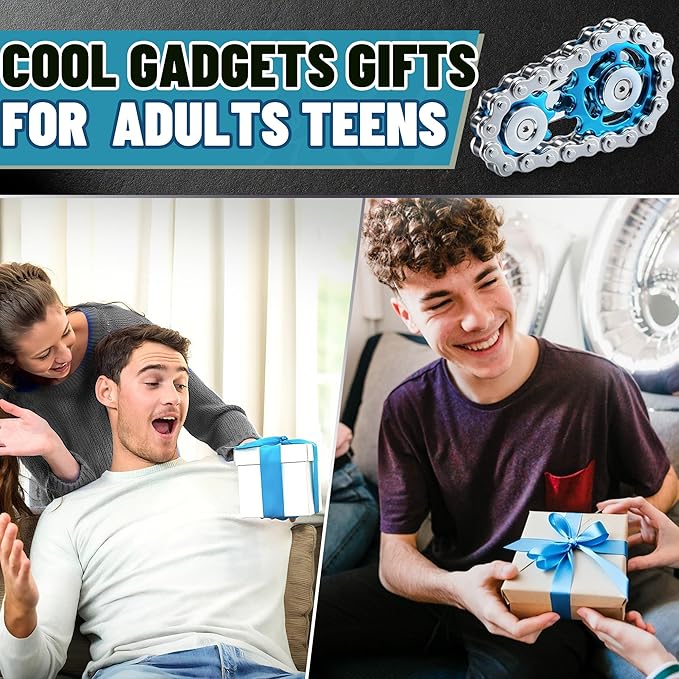 Valentines Day Gifts for Teens Boys Metal Fidget Spinner Toys for Adults Figette Bike Chain Roller Cool Gadgets ADHD Anxiety Stress Relief Items Figet Desk Offices EDC Men - Blue