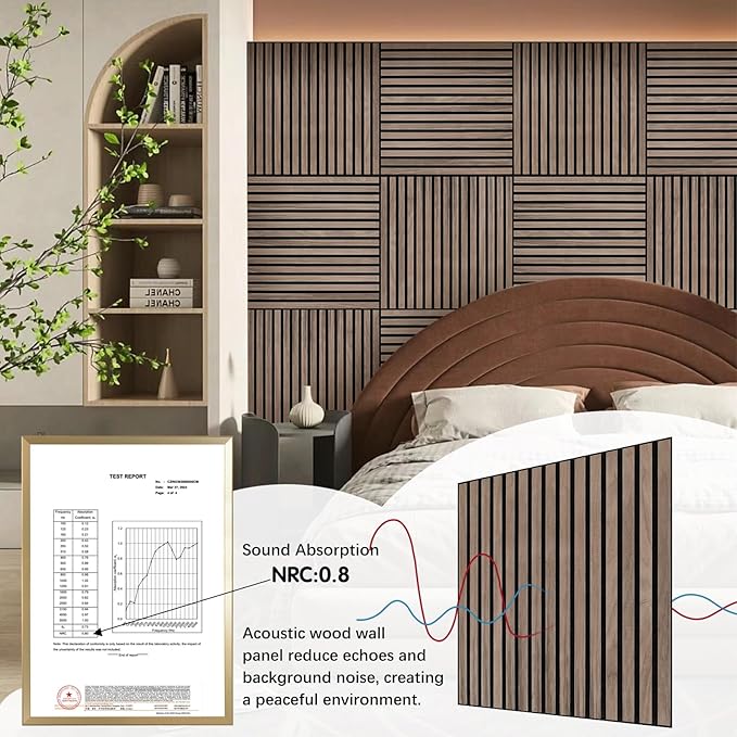 ARMURO Wood Slat Wall Panel - 4 PCS Walnut Wood Panels for Wall, Natural Wood Veneer Acoustic Slat Wood Wall Panels - Wood Slats for Wall Soundproof Wood Panels 23.6" W x 23.6" L