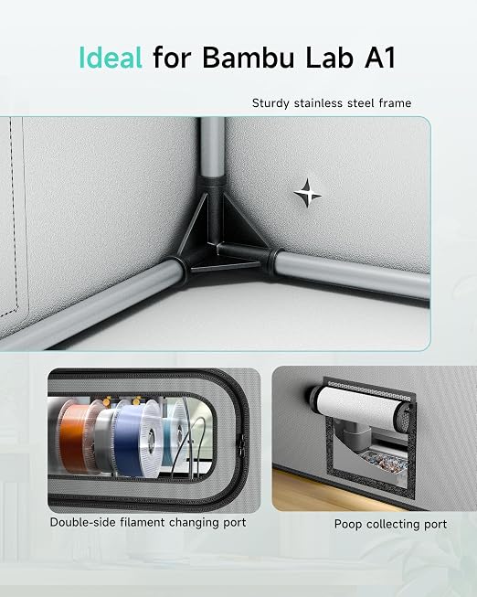TOPCUBE 3D Printer Enclosure for Bambu Lab A1 Combo, Stainless Steel Frame - Image 6