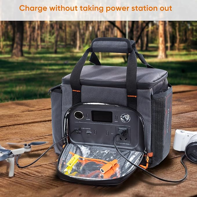 FRECOLSH Travel Carrying Case Compatible with Jackery Explorer 300/240/160, Portable Power Station Storage Case with Water- proof Bottom and Front Pockets for Jackery Accessories Solar Generator