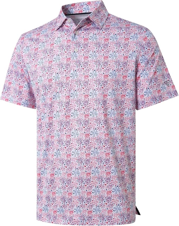 Golf Shirts for Men Dry Fit Short Sleeve Print Performance Moisture Wicking Polo Shirt