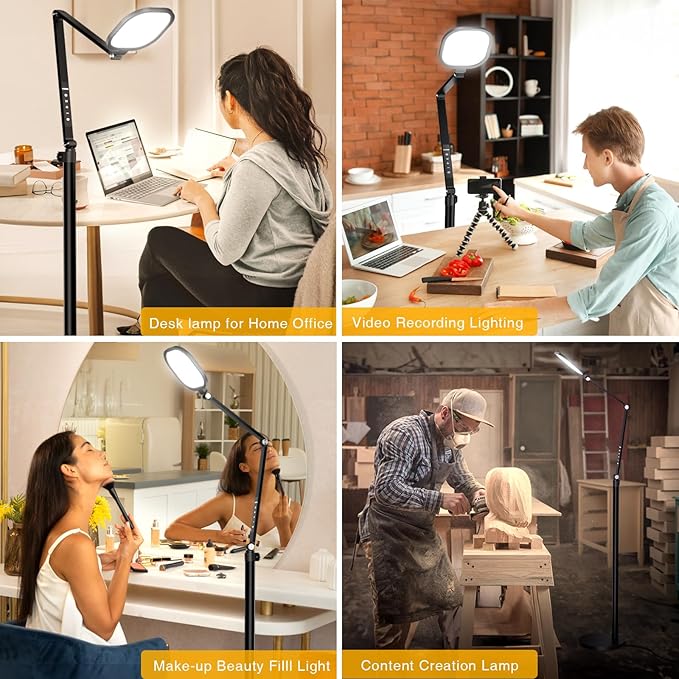 LitONES Ring Light with Stand, 15W Dimmable Zoom Lighting for Computer, Home Office, Reading, Video Calls, 66 Inches Floor Lamp with Flexible Swing Arm, AC Plug, Remote, Memory & Timer CRI >95