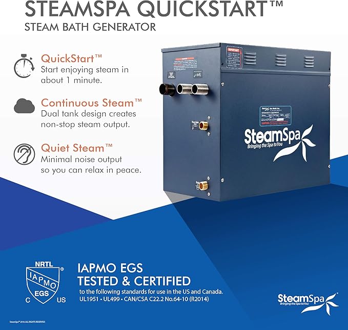 SteamSpa Executive 12 KW QuickStart ACU-Steam Bath Generator Package with Built-in Auto Drain in Oil Rubbed Bronze | Steam Generator Kit with Dual Control Panel Steamheads 240V | SS-EXT1200OB-A