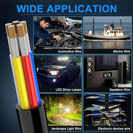 NAOEVO 14 Gauge Wire 5 Conductor Electrical Wire, 14 AWG Stranded PVC Cord, 12V Low Voltage/Tinned Copper/Flexible Cable for Automotive Wiring, Lamp Cord, Marine Cable (50FT)