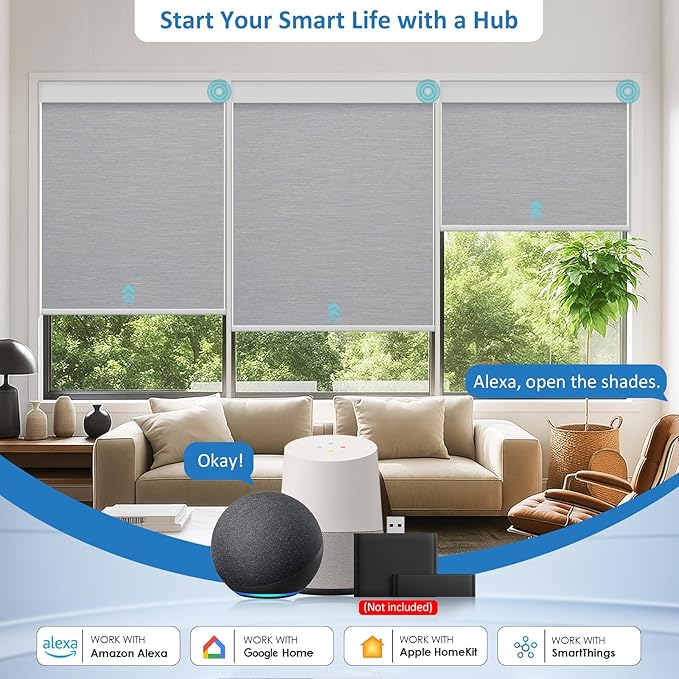 MANSNIX Smart Motorized Blinds with Remote, Cordless No-Drill Automatic Roller Shades, Blackout Electric Blind for Windows, Grey, 27 x 72