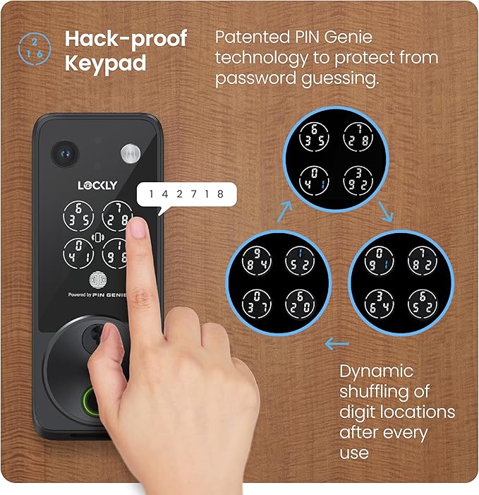 Lockly Vision Zeno Smart Lock with Video Doorbell Camera, Fingerprint Keyless Entry with Apple Home Key, Wi-Fi Deadbolt for Front Door, PIN Genie Keypad, App Remote Control, 2 Rechargeable Batteries