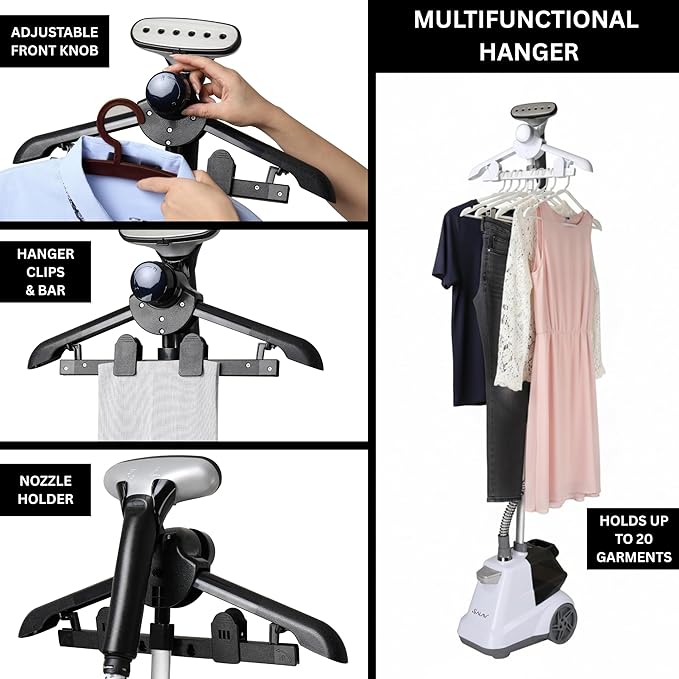 SALAV® Heavy Duty Smart Auto Shut-off Commercial Full-Size Garment Steamer, Beeping Alert when Water Runs out, Foot Pedal Control, XL 3L (101.5 oz) Tank, 1800 watts, 90+min of Continuous Steam, White