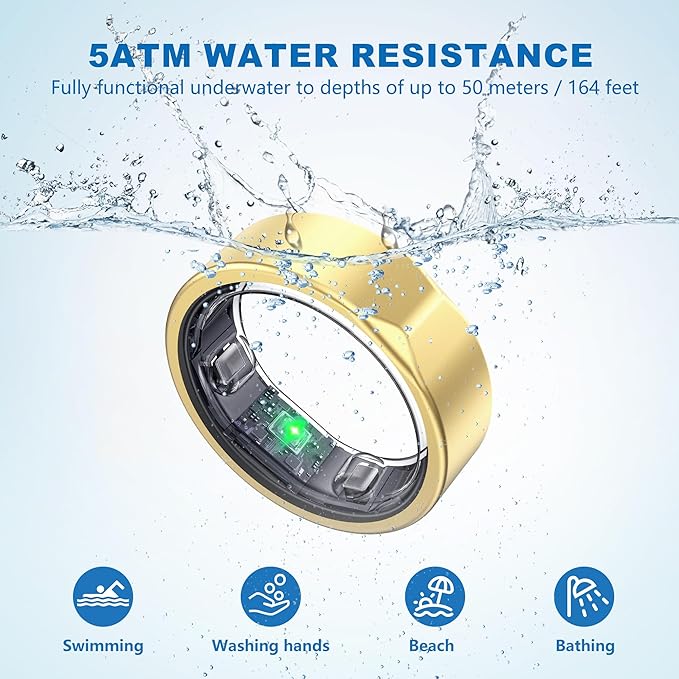 SEEKZERO Smart Ring for Women Men, Titanium Fitness Ring with Heart Rate, Stress & Sleep Monitoring,Step & Calorie Counter, 5ATM Waterproof for iPhone and Android,No Subscription Fee (Rose Gold, 12)