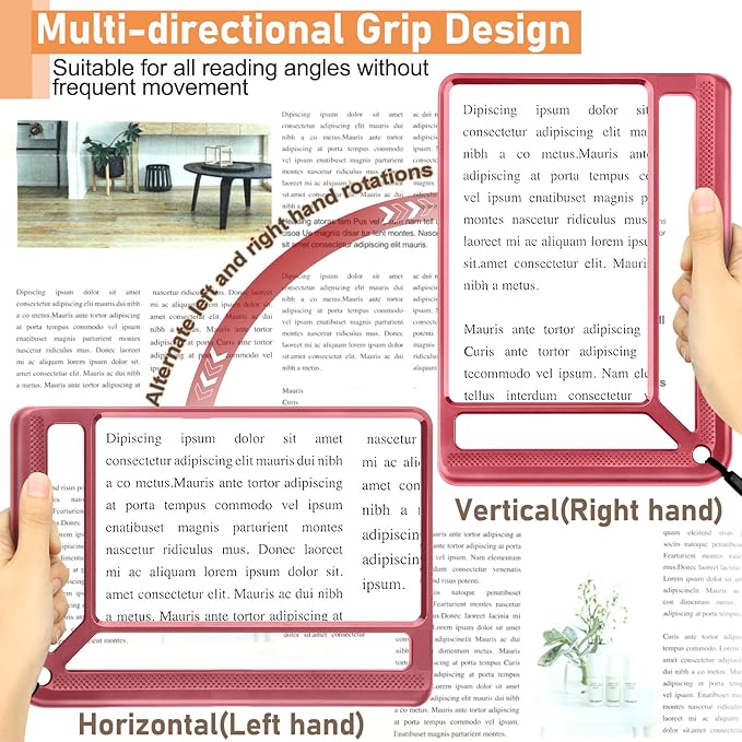 5X Full Page Magnifying Glass for Reading, Lightweight Rectangular Magnifier Provides Large Book Page Viewing Area, Handheld Magnifier for Reading Small Prints for Seniors, Low Vision-Red