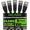 GEARit Cat 6 Ethernet Patch Cable 100 ft Black Cat6 Patch Cables 100ft by GEARit