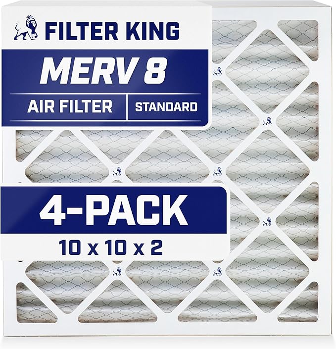 Filter King 10x10x2 Air Filter | 4-PACK | MERV 8 HVAC Pleated A/C Furnace Filters | MADE IN USA | Actual Size: 10 x 10 x 1.75"