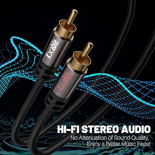 RCA Cable 35FT, 2RCA Male to 2RCA Male Stereo Audio Cable,【Oxygen-Free Copper, Hi-Fi Sound, Double Shielded】2 RCA Car Audio Subwoofer Cord for Home Theater, HDTV, Amplifier, Hi-Fi System, Speaker