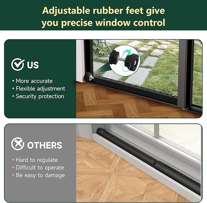 WooFog Adjustable Window Security Bars Vertical, Heavy Duty Sliding Patio Glass Door Lock Bar with Rubber Feet, 17-32 inch Window Safety Stopper for Up and Down Windows -Black 2 PCS Patented