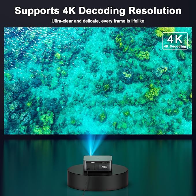 HAPPRUN 2500 ANSI Lumens Outdoor Projector with Built-in Streaming Apps, 4K Decoding Resolution, Dolby Audio, WiFi 6 and Bluetooth 5.2 for Indoor and Outdoor Home Theater