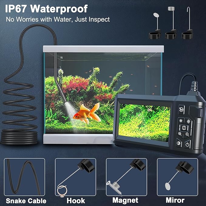 Endoscope Camera with Light, Borescope Camera with 4.3" IPS Screen, 1080P HD with 8 LED Lights, 16.4FT Semi-Rigid Cord Bore Scope,IP67 Waterproof Sewer Borescope,Gadgets for Men & Tools for Men