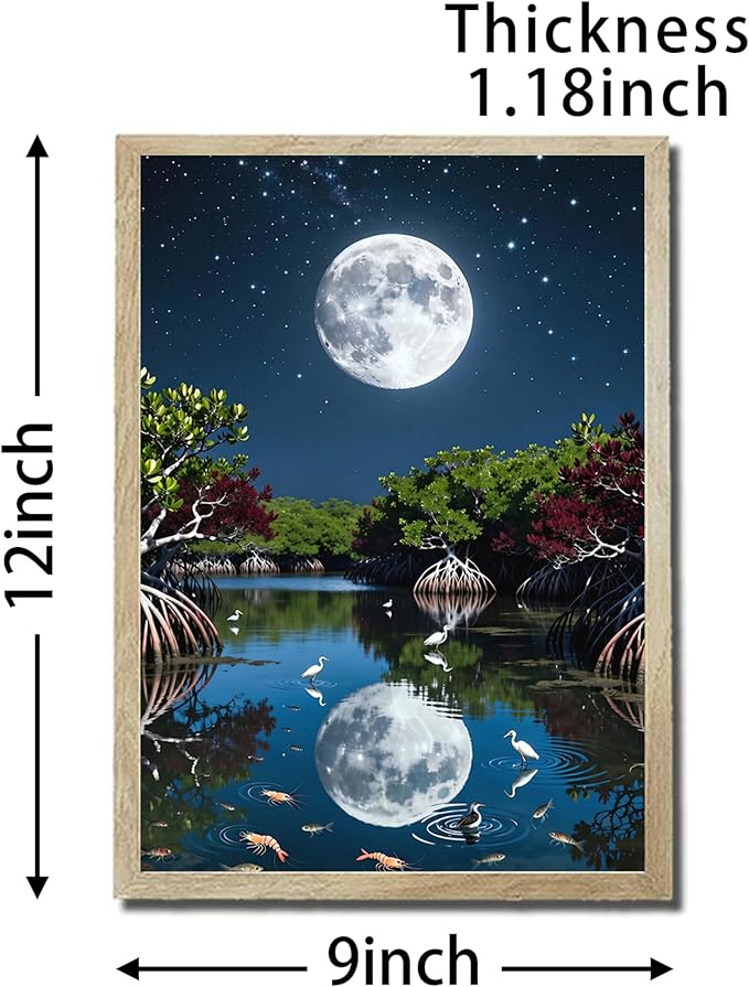 URVIP LED Glowing Photo Frame, 3D Starry-Sky Moon Animal Wall Art, 9x12 Inches Dimmable Light Up Light Painting for Bedroom, Unique Aesthetic Decor, Great Birthday Gift for Women Men