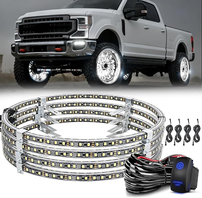 Nilight 4PCS 17inch Double Row LED Wheel Ring Lights Pure White by Nilight