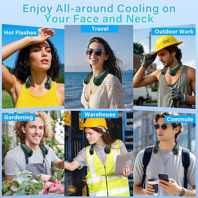 UZOPI Portable Neck Fan, Hands-Free, 5 Speeds, Gifts for Men Women, Lightweight, Quiet, Long Lasting, Bladeless, Battery Operated, Rechargeable, with Neck Support, Personal Fan for Hot Flashes, Travel