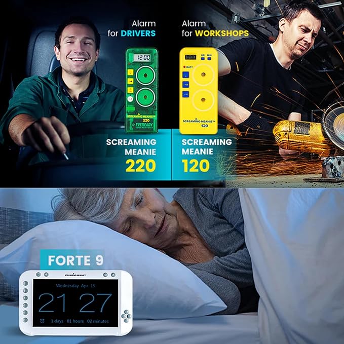Screaming Meanie TZ-120 Extremely Loud Alarm Timer, Multi-Purpose Timer with 2 Sound Levels Perfect for Heavy Sleepers, Truckers, or Travelers (9v Battery Included) - Yellow