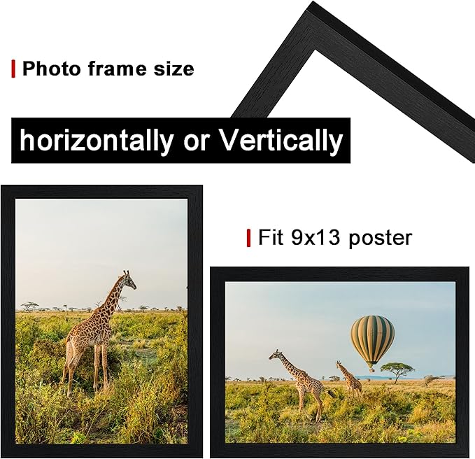 TKYGU 9 x13 Picture Frame Set of 5, 9 x13 Black Wooden Frame Wall Gallery Poster Photo frame with Shatter Resistant Plexiglass,Horizontal and Vertical Formats for Wall Hanging, best gift