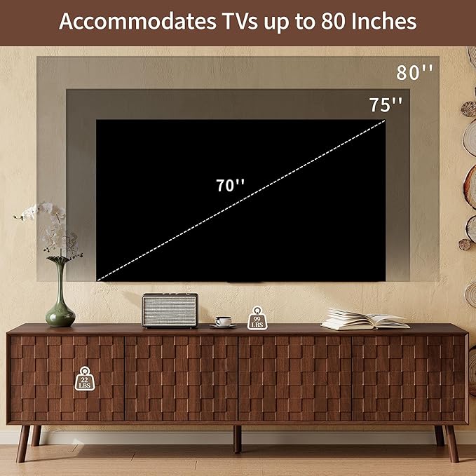 Virubi Mid-Century Modern TV Stand, Entertainment Center with 4 Doors Media Console for TVs up to 80 Inch, Television Stands with Cable Management for Living Room