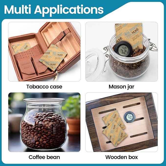 Wisesorb 72% Two-Way Humidity Control Packs- 8 Gram Moisture Absorbers for Herbs, Wood Humidifier Boxes - Natural Craft Paper Design, Individually Sealed Packets, Prevents Leaks [90 Pack]