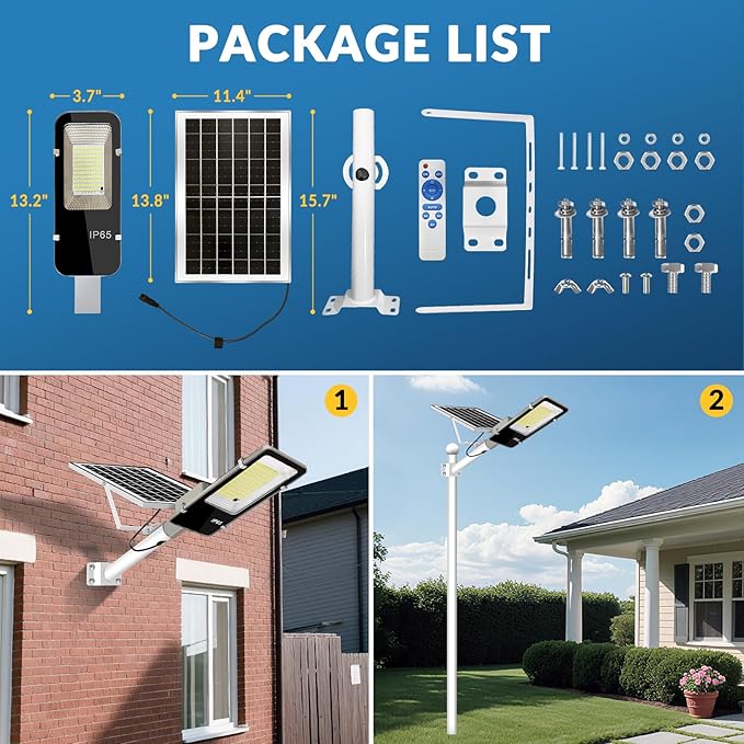 LYKENTOR Solar Lights Outdoor Waterproof IP65: 10000mAH Solar Street Light, Dusk to Dawn Outdoor Solar Lights for Yard, Basketball Court, Parking Lot Lights Commercial with Remote Control