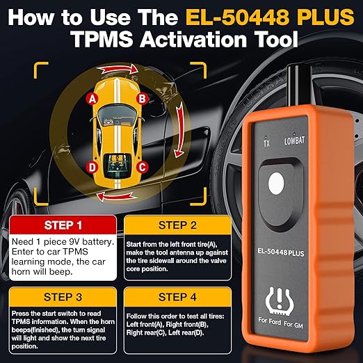 KINGBOLEN EL-50448 Plus TPMS Relearn Tool for Ford for GM Automotive Tire Pressure Monitor Sensor 315/433 MHz Reset Tool, 2 in 1 Relearn Tool for F150 for Lincoln for Buick for Cadillac Vehicle