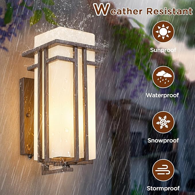 15.35"H Matte Brown Outdoor Wall Light Large Outdoor Wall Lantern Oil Rubbed Bronze Exterior Light Fixture Waterproof Metal with Frosted Glass Sconce Light for Porch Garage Front Door, Brown (Large)