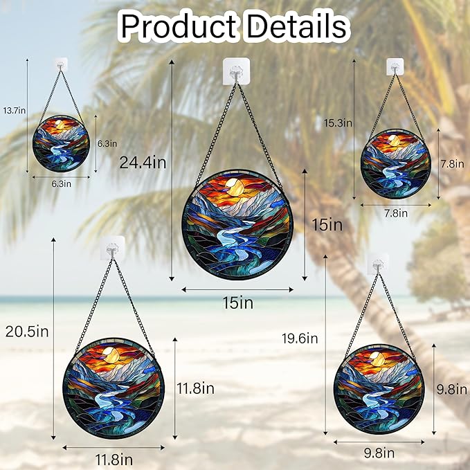 AMDERVEN Stained Glass Window Hanging, Canyon Mountains Sunset View Sun Catcher for Window Home Decor Landscape Suncatcher Mother's Day Birthday Gifts for Women Men Mom and Nana 7.8 in