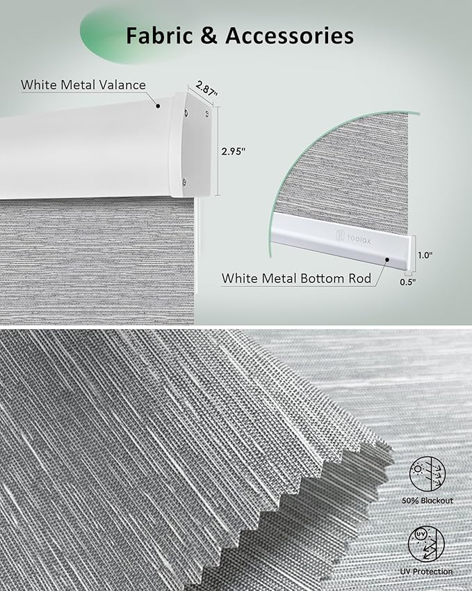 Yoolax Motorized Blinds App Control, Light Filtering Motorized Shades for Windows, Cordless Automatic Roller Shades for Bedroom Living Room Office(Light Filtering Jacquard Gray, 47" W x 72" H)