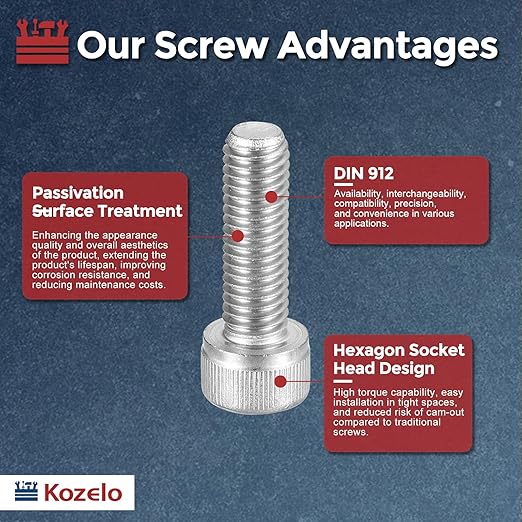 Kozelo 25pcs Socket Head Cap Screws - [M8-1.25 x 25mm] 304 Stainless Steel Allen Socket Drive for Electrical Motor 3D Printing Fan Engine Replacement Use, Silver